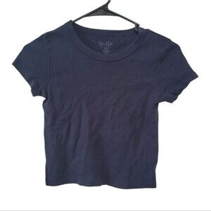 John Galt Brandy Melville Navy Blue Cropped T-Shirt One Size